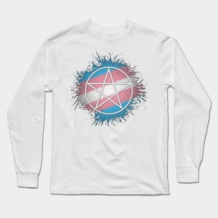 Paint Splatter Transgender Pride Pentacle Symbol Long Sleeve T-Shirt